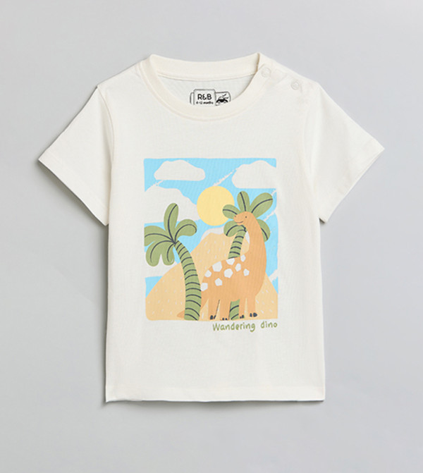 تيشيرت كم قصير بقبة مستديرة بطبعة جرافيك