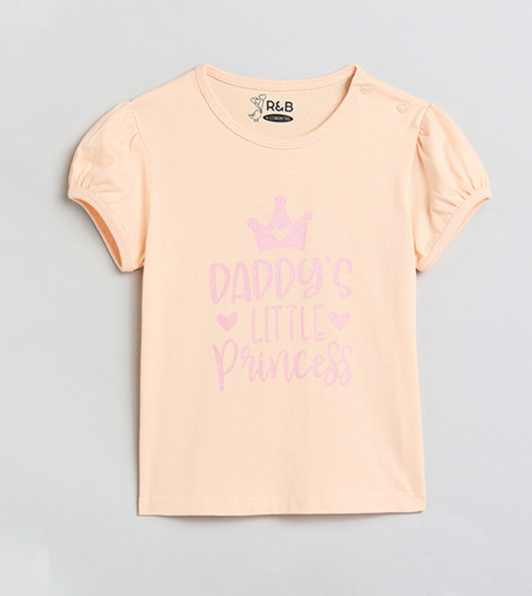 Printed Top with Crew Neck and Puff Sleeves