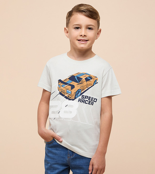 Printed T-Shirt with Crew Neck and Short Sleeves