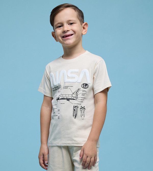 NASA Printed T-Shirt with Crew Neck and Short Sleeves