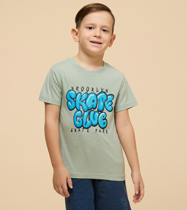 Printed T-Shirt with Crew Neck and Short Sleeves