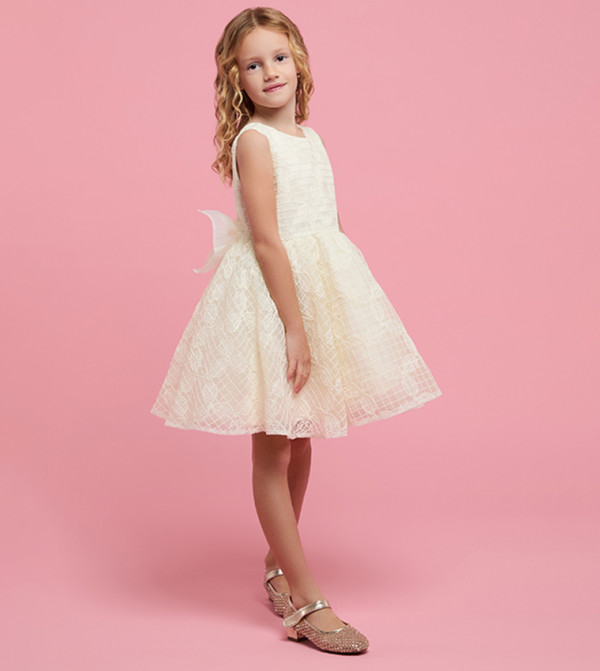 Embroidered Sleeveless Dress with Crew Neck