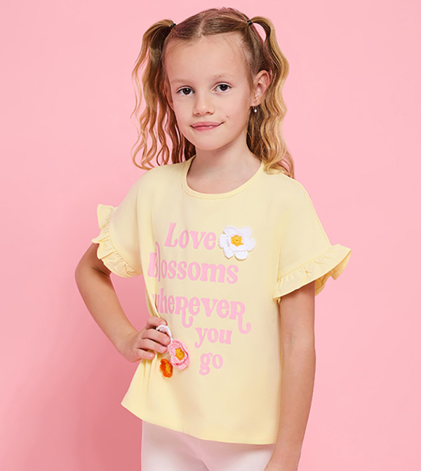 Printed Top with Crew Neck and Short Sleeves