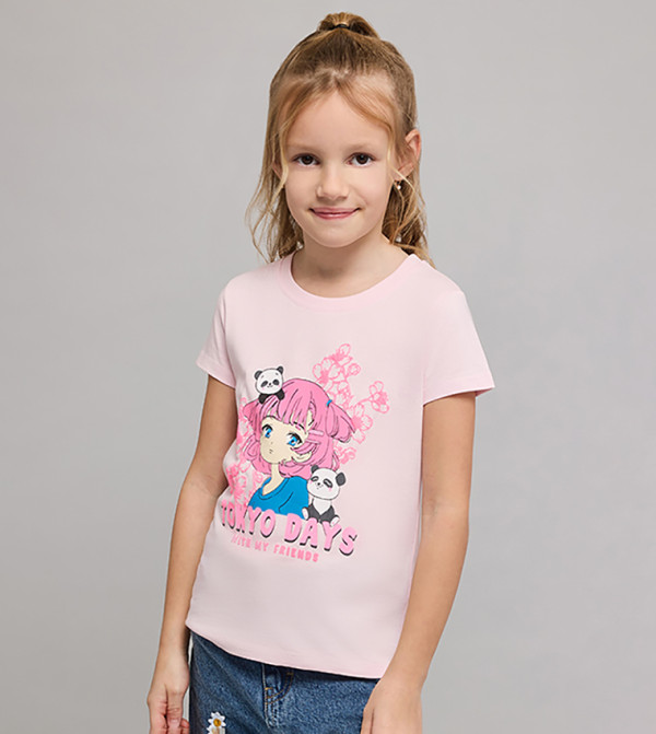 Printed T-Shirt with Crew Neck and Short Sleeves