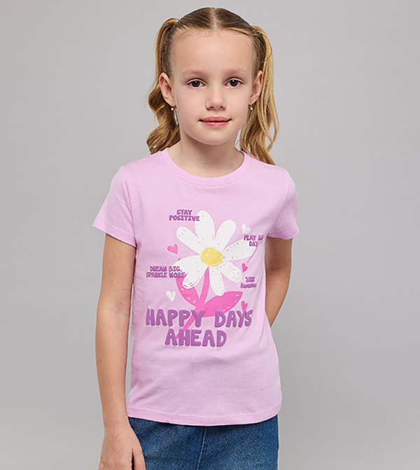 Printed T-Shirt with Crew Neck and Short Sleeves