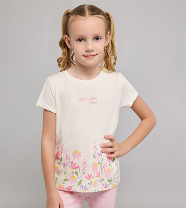 Floral Print T-Shirt with Crew Neck and Short Sleeves