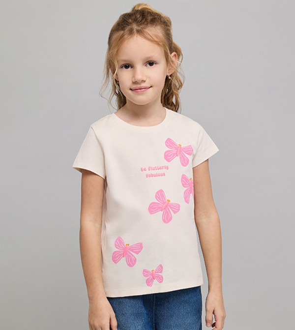 Printed T-Shirt with Crew Neck and Short Sleeves