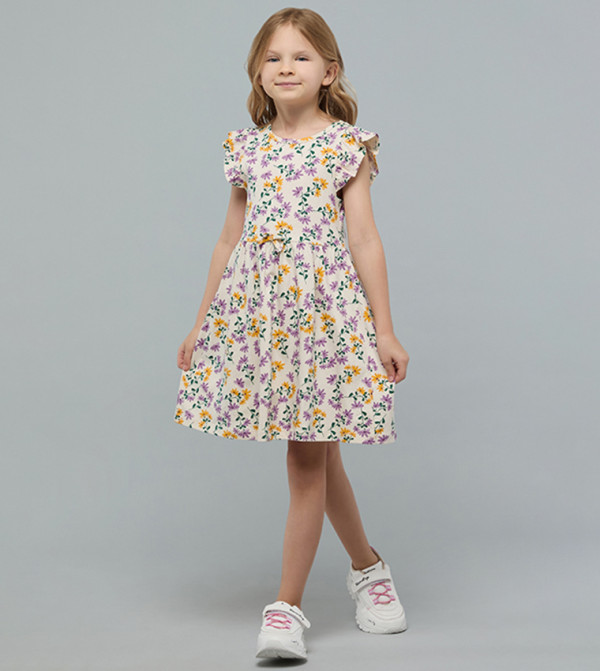 فستان فلير بطبعة وقبة مستديرة 