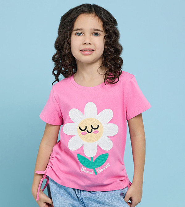 Embroidered T-Shirt with Crew Neck and Short Sleeves