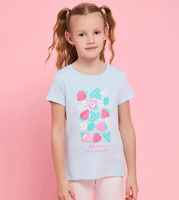 Printed T-Shirt with Crew Neck and Short Sleeves