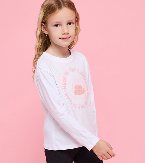 Printed T-Shirt with Crew Neck and Long Sleeves