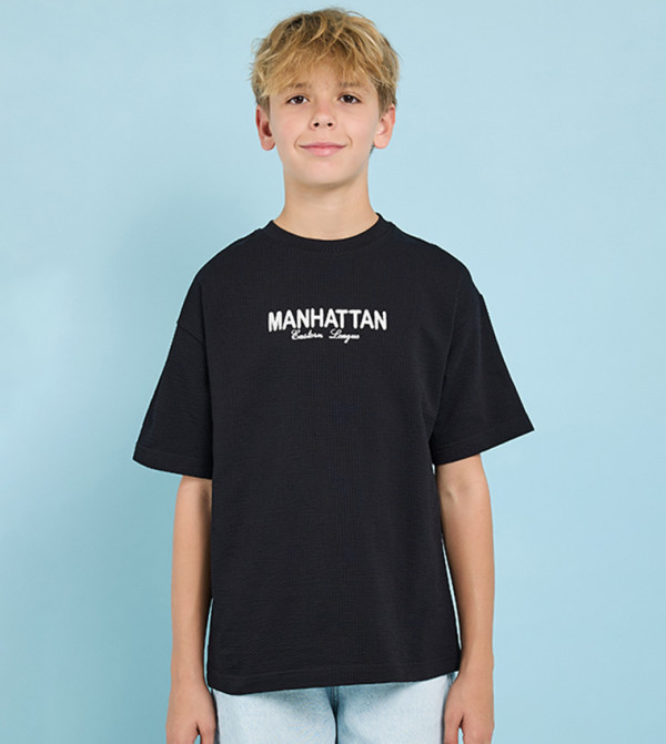 Embroidered T-Shirt with Crew Neck and Short Sleeves