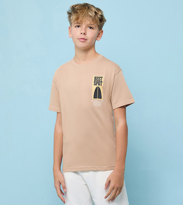 Printed T-Shirt with Crew Neck and Short Sleeves