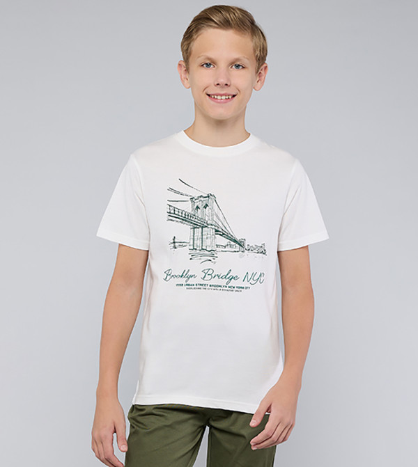 Printed T-Shirt with Crew Neck and Short Sleeves