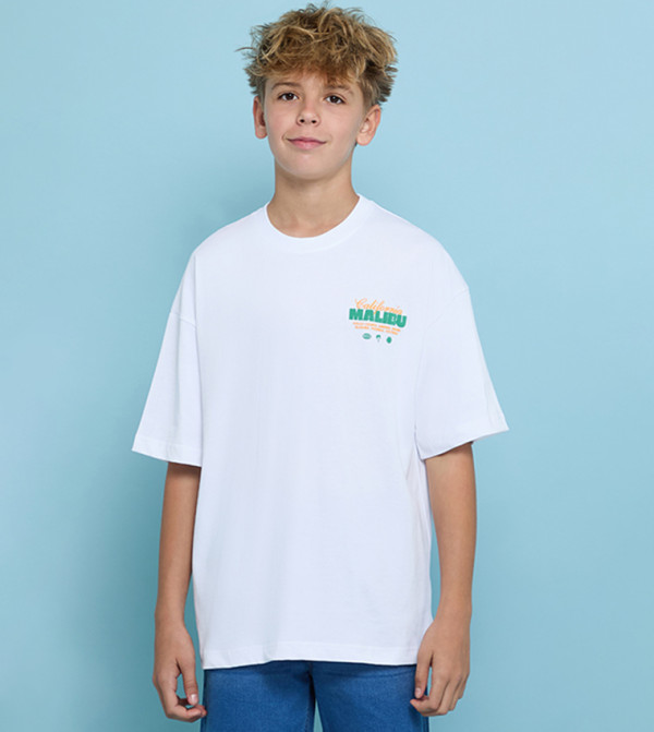 Printed Oversized T-Shirt with Crew Neck and Short Sleeves