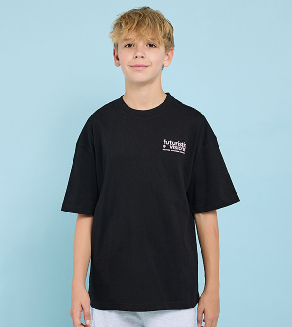 Printed Oversized T-Shirt with Crew Neck and Short Sleeves