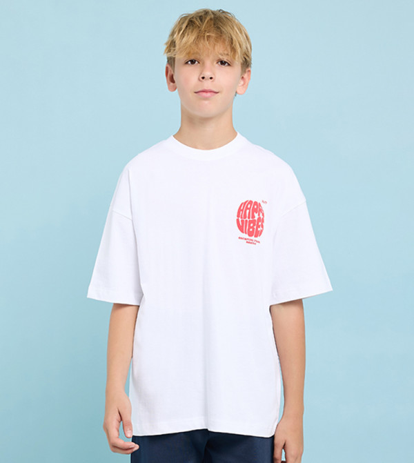 Printed Oversized T-Shirt with Crew Neck and Short Sleeves