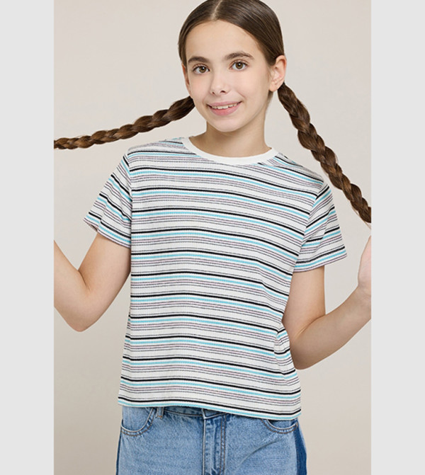 Striped T-Shirt with Crew Neck and Short Sleeves