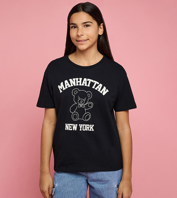 Printed T-Shirt with Crew Neck and Short Sleeves