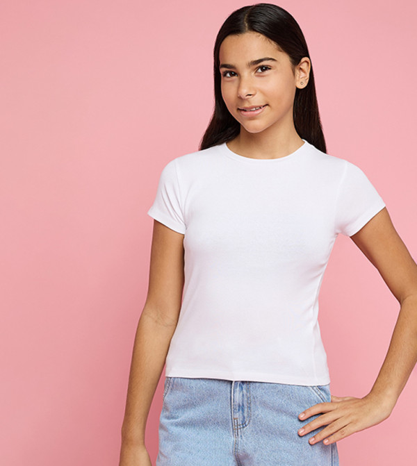 Solid T-Shirt with Crew Neck and Short Sleeves