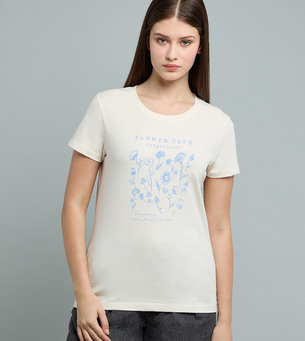 Printed T-Shirt with Crew Neck and Short Sleeves