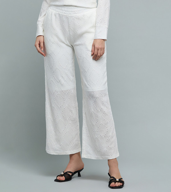 Schiffli Wide Leg Pants with Elastic Waist