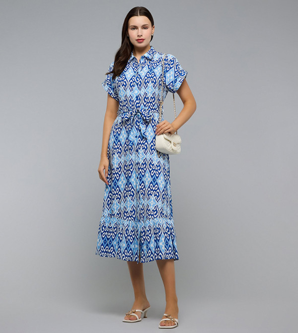 فستان قميص بقبة كلاسيكية وكم قصير 