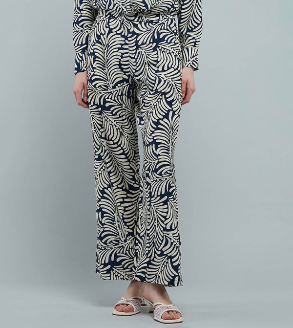 Patterned Wide Leg Pants with Elastic Waist