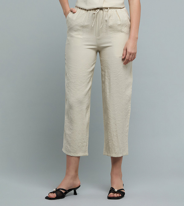 Textured Casual Trousers with Elastic Waist