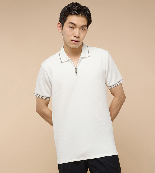 Textured Polo T-Shirt with Short Sleeves