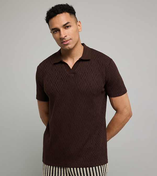 Textured Polo T-Shirt with Short Sleeves