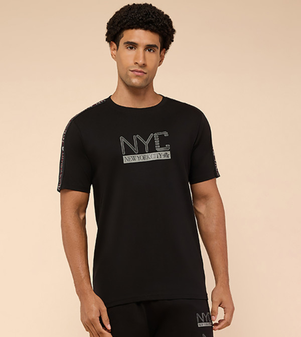 Typography Print T-Shirt with Crew Neck and Short Sleeves