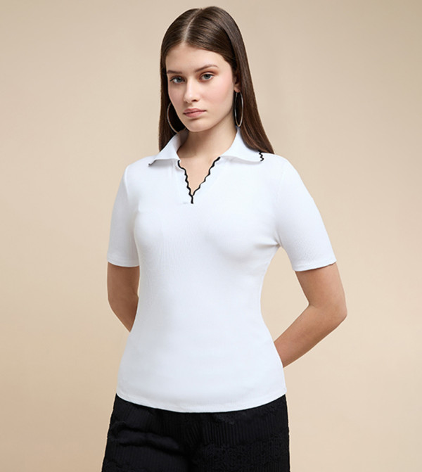 Ribbed Polo T-Shirt with Short Sleeves