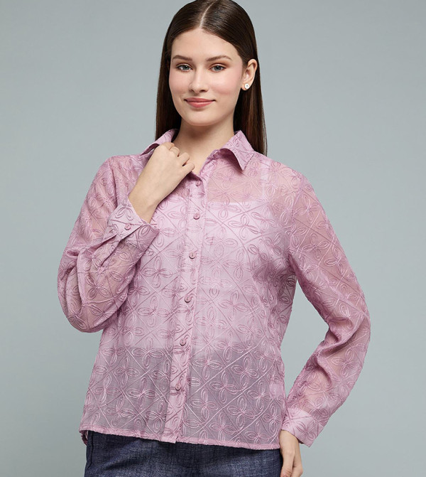 Embroidered Shirt with Classic Collar and Long Sleeves