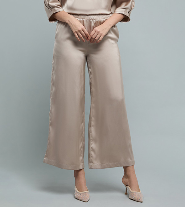 Solid Wide Leg Pants with Elastic Waist