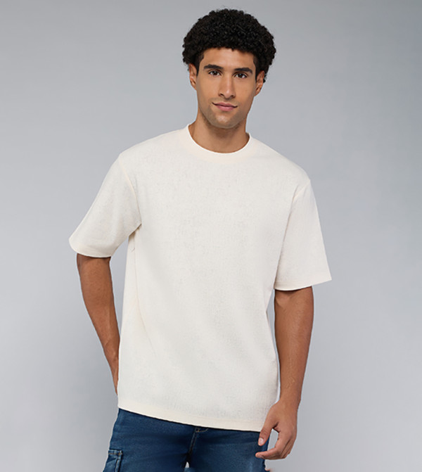 Textured T-Shirt with Crew Neck and Short Sleeves