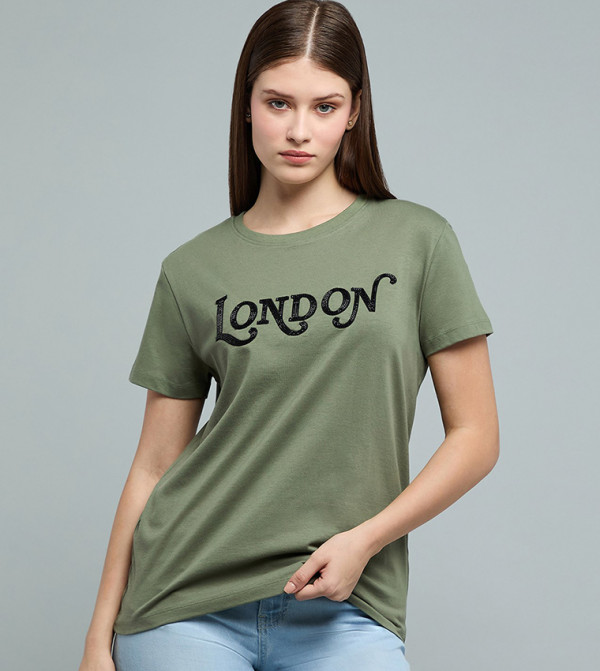 Embellished T-Shirt with Crew Neck and Short Sleeves