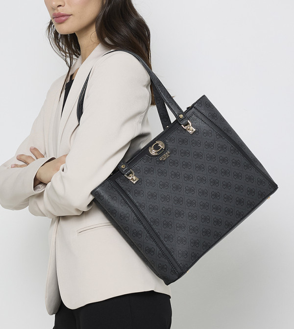 Logo Patterned Zippered Shoulder Bag