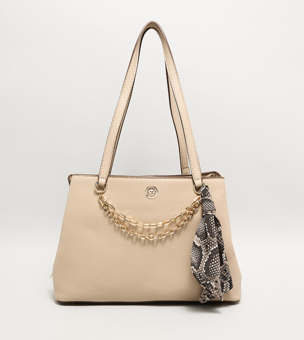 Textured Shoulder Bag with Scarf Detail