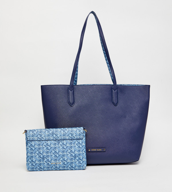Geometric Print Snap Button Tote Bag with Pouch