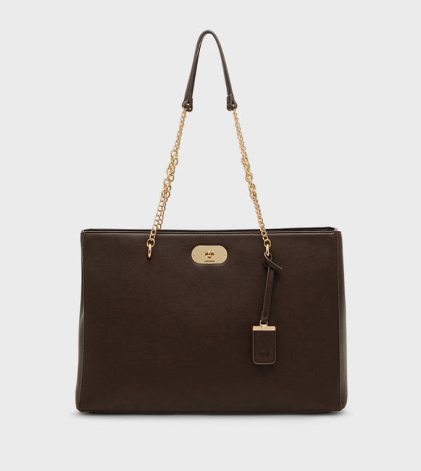 Textured Twist-Lock Tote Bag