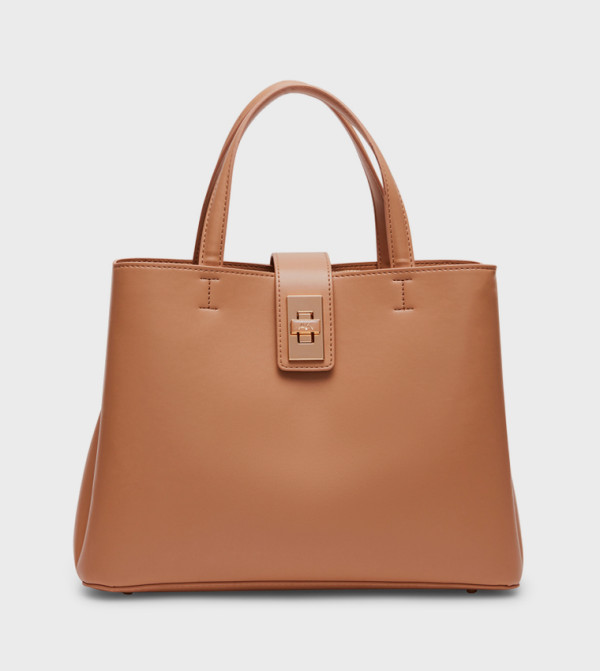 Textured Twist Lock Satchel Bag