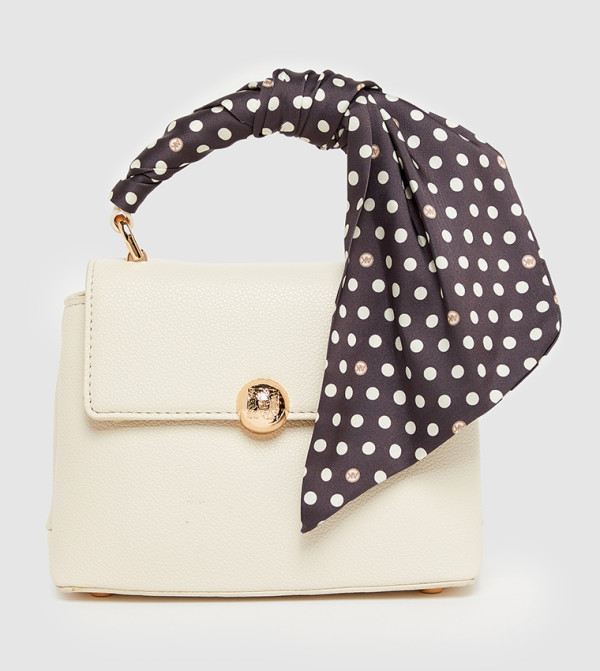 Textured Scarf Detail Top Handle Bag