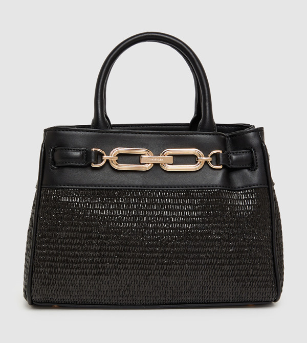 Metal Detail Straw Satchel Bag