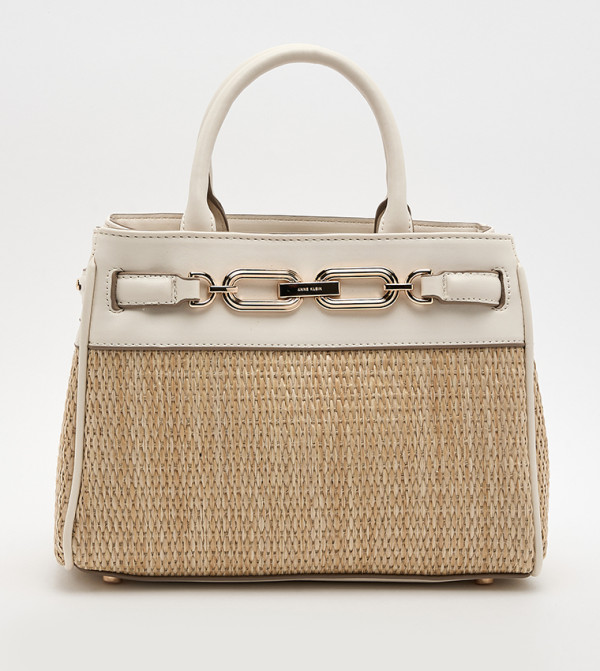 Color Block Straw Satchel Bag