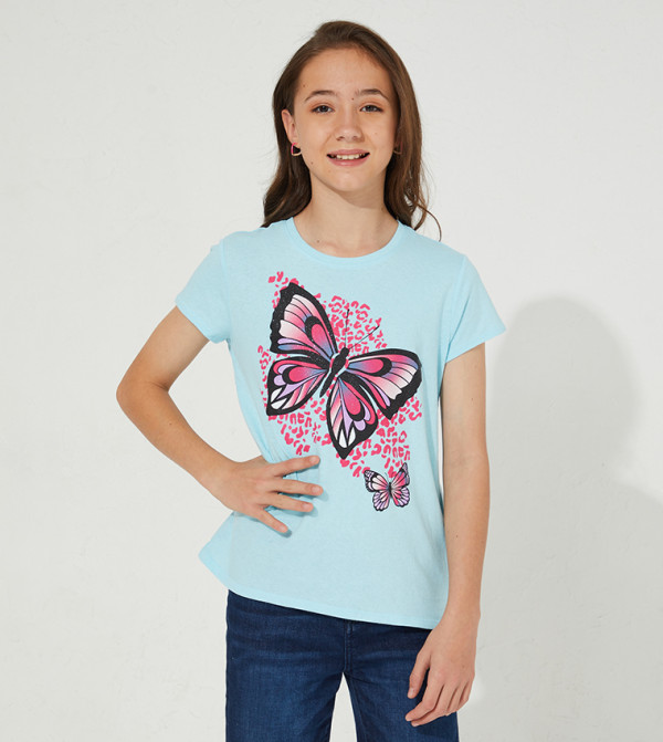 تيشيرت كاجوال بأكمام قصيرة وطبعة جرافيك