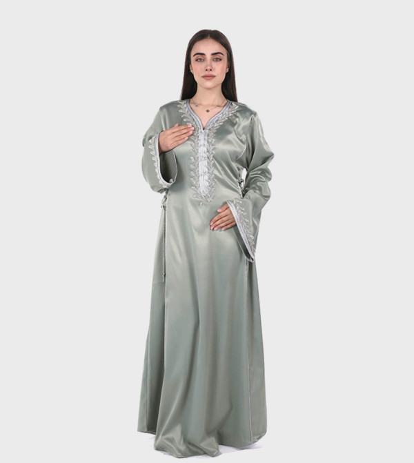 Embellished Satin Jalabiya