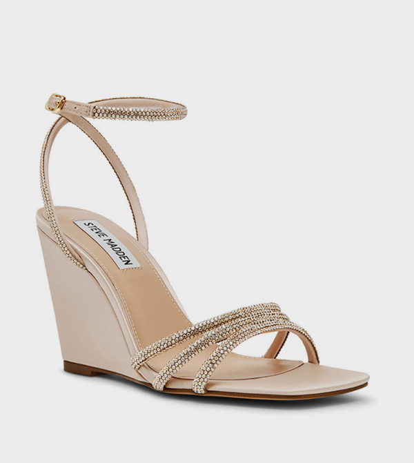 AUBRI Embellished Ankle Strap Wedges