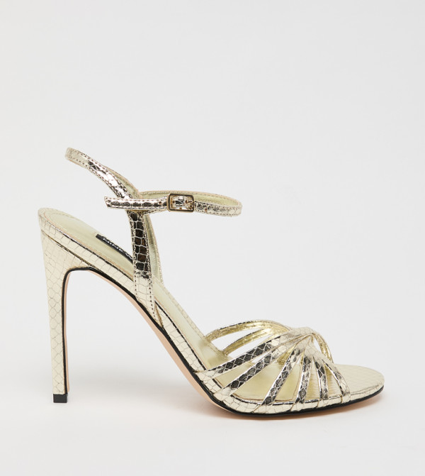 MERIPEN Textured Ankle Loop Heeled Sandals