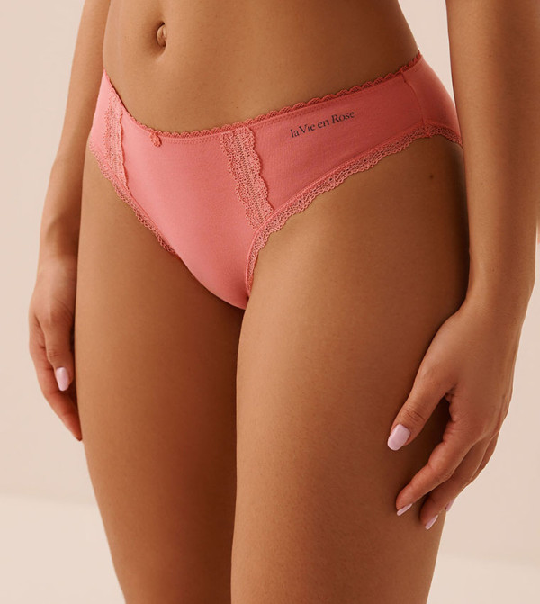 Cotton and Lace Detail Bikini Brief